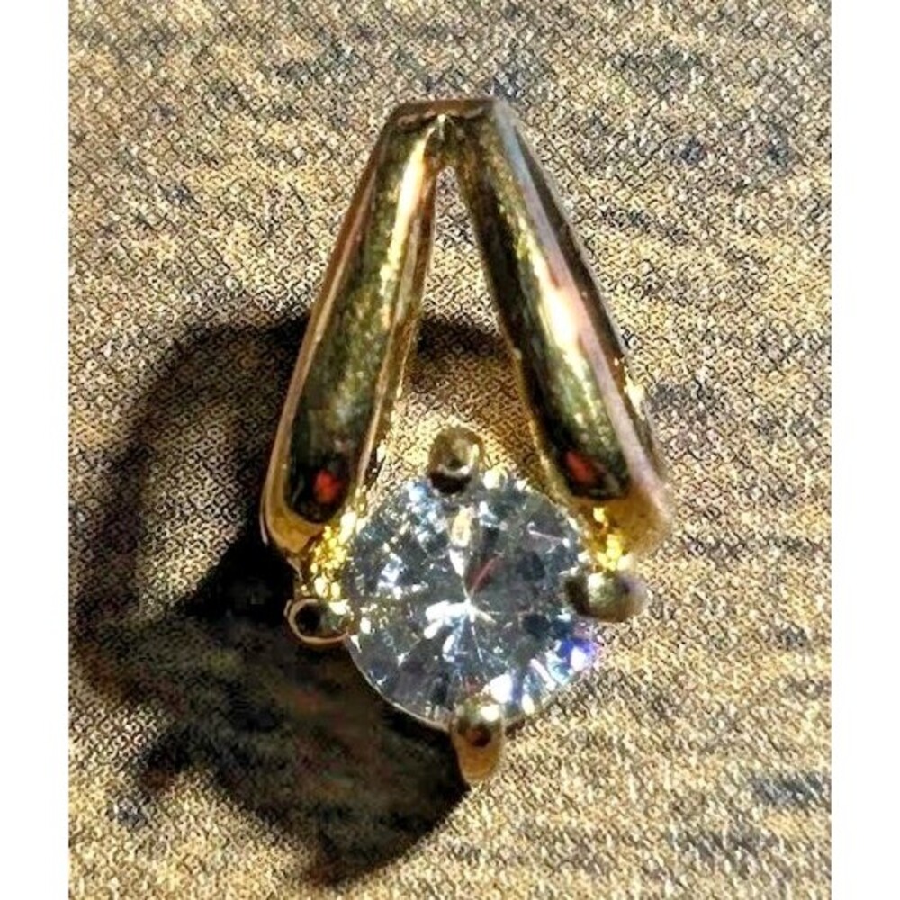 14k Gold Electroplate LIND Charm CZ Pendant Faceted Stunning  Signed Minimalist